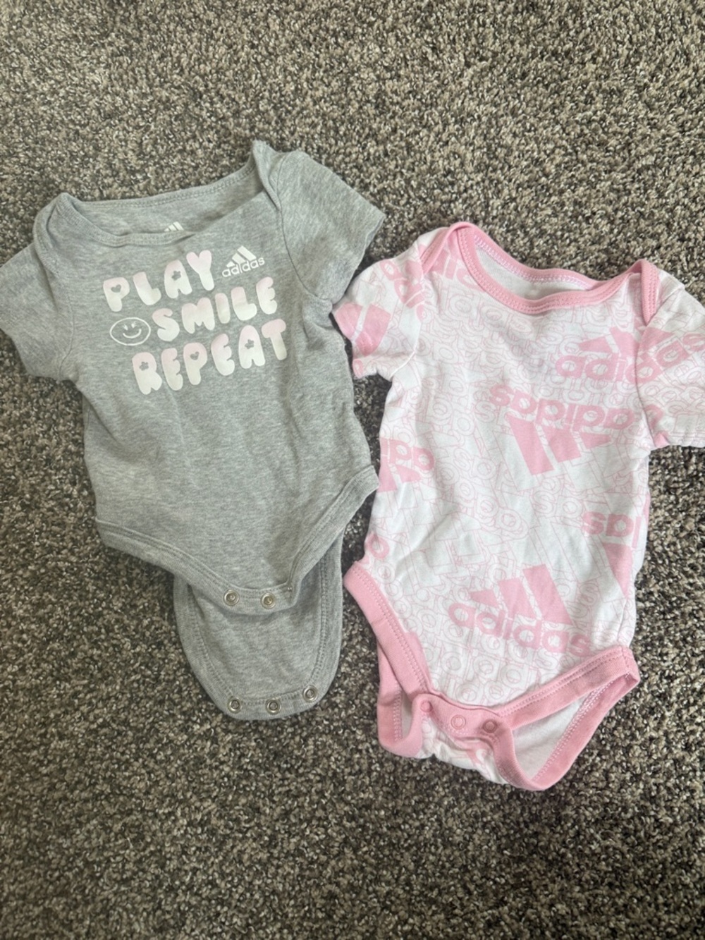 adidas Baby Girl One-Piece Bodysuits in Gray & Light Pink Size 0-3 Months